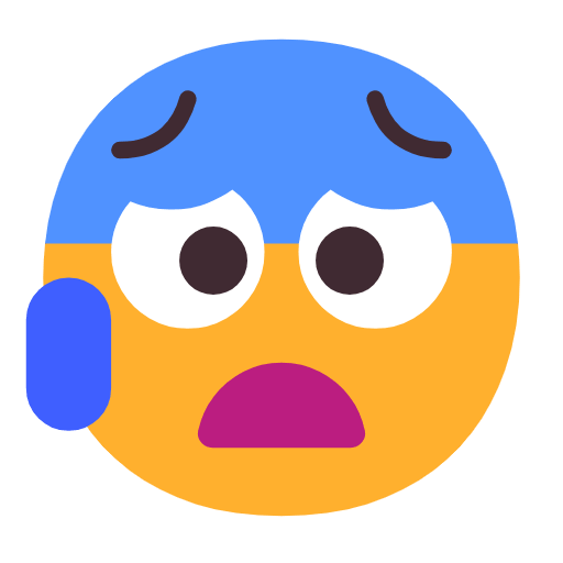 Upload pics Scared and sweating emotion by Microsoft 11 on a colorless background in png