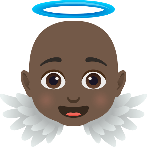 Copy a drawing Dark-skinned Baby Angel emoticon by JoyPixels on a translucent background in PNG