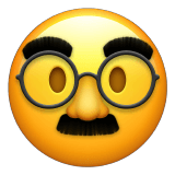Save drawings Face in Mask with Nose, Glasses and Mustache emoji-smiley from Apple iOS on a translucent background in png