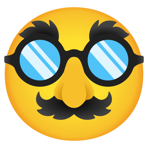 Download a pic Face in Mask with Nose, Glasses and Mustache symbol of emotion created by Google no background in png