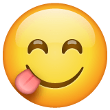 Copy pics Smiling Face Licking Lips emoticon by WhatsApp for Android and PC without a background in PNG