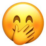 Upload a figure Smiling Face with Smiling Eyes and Hand Covering Mouth emoticon from Apple iOS on a clean background in png