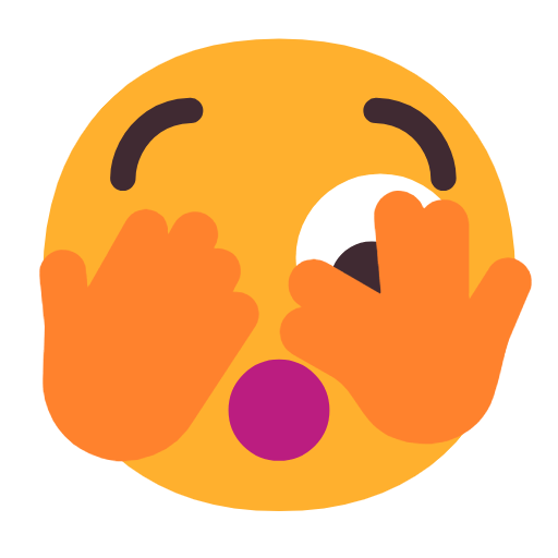 Upload a pic Face covering its hands with a peeping eye emoticon by Microsoft 11 no background in PNG