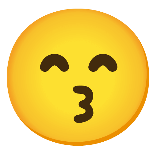 Save a picture Kissing Face with Smiling Eyes emoticon created by Google on a clean background in PNG
