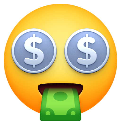 Save a figure Face with a Green Dollar Tongue smiley by Facebook no background in png