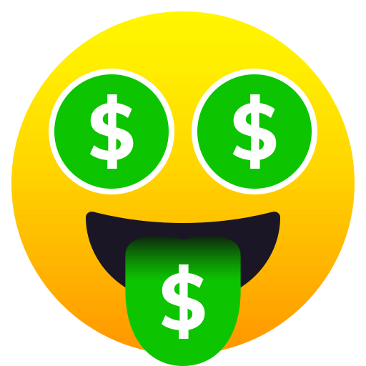 Copy a drawing Face with Green Dollar Tongue and Money Eyes emotion by JoyPixels on a colorless background in png