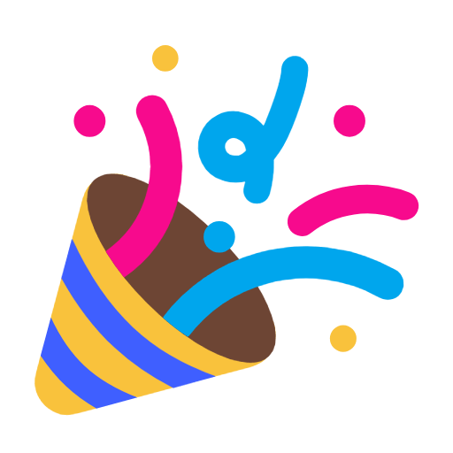 Upload a picture Party Popper symbol of emotion by Microsoft 11 on a clean background in PNG