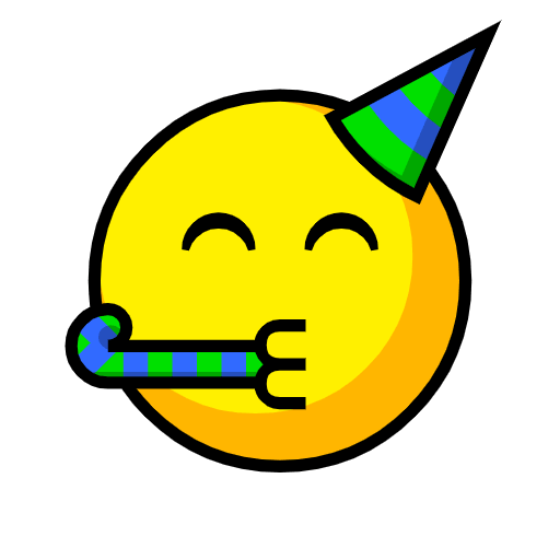 Download a pic Face with Party Horn and Party Hat emotion from Catrinity computer font on a translucent background in PNG