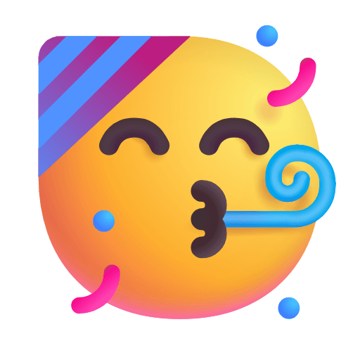 Save a drawing Face with Party Horn and Party Hat emoji-emoticon of the Microsoft set without a background in png