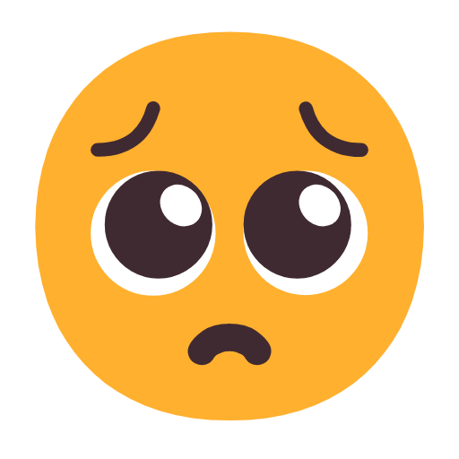 Upload pics Pleading Face emoticon by Microsoft 11 on a colorless background in png