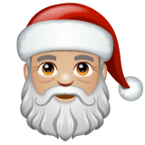 Save a photo Light-medium-skinned Santa Claus emoji-emoticon by WhatsApp for Android and PC on a colorless background in PNG