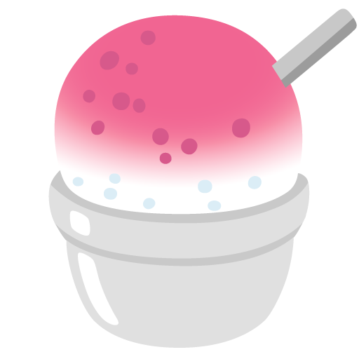 Как показывается по умолчанию смайл-эмоджи 🍧 по умолчанию на андроидах от Гугл, Xiaomi, Oppo, Huawei, Sony Скачать картинку символа настроения Десерт Сладкий Фруктовый Колотый Лед от Гугла на прозрачном фоне в ПНГ