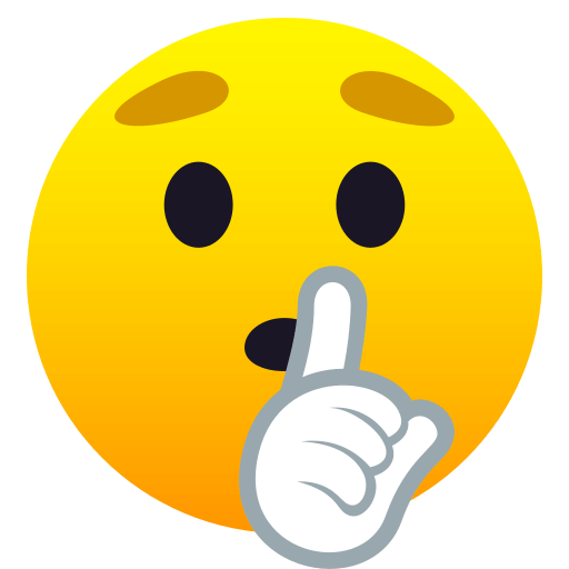 Download a photo Face with Finger Covering Closed Lips emoji-smiley by JoyPixels on a colorless background in PNG