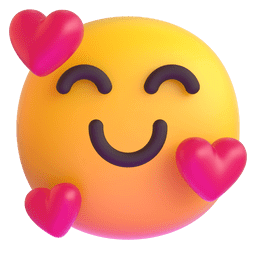 Upload pictures Smiling Face with Smiling Eyes and Three Hearts symbol by Microsoft Teams for PC and Android on a colorless background in png