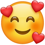 Copy photos Smiling Face with Smiling Eyes and Three Hearts emoji by WhatsApp for Android and PC on a colorless background in PNG