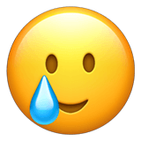 Copy drawings Smiling Face with Tear emoji from Apple iOS on a colorless background in png