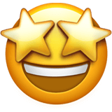 Загрузить картинку картинки-смайла Лицо с глазами-звёздами от Apple iOS на просвечивающем фоне в png