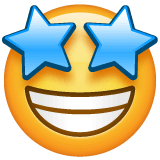 Скачать фото символа настроения Улыбка с глазами-звёздами от WhatsApp для Android и ПК на чистом фоне в PNG